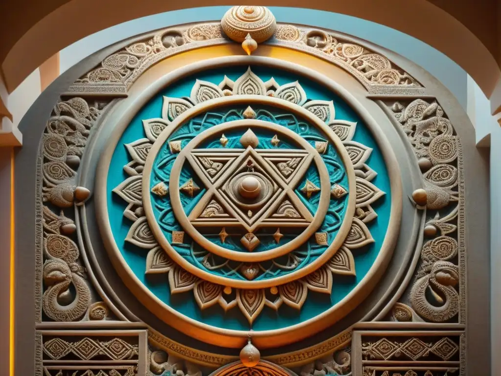 Detalle de tallado de mandala en templo antiguo de la India: Significado Geometría Sagrada Arte Antiguo