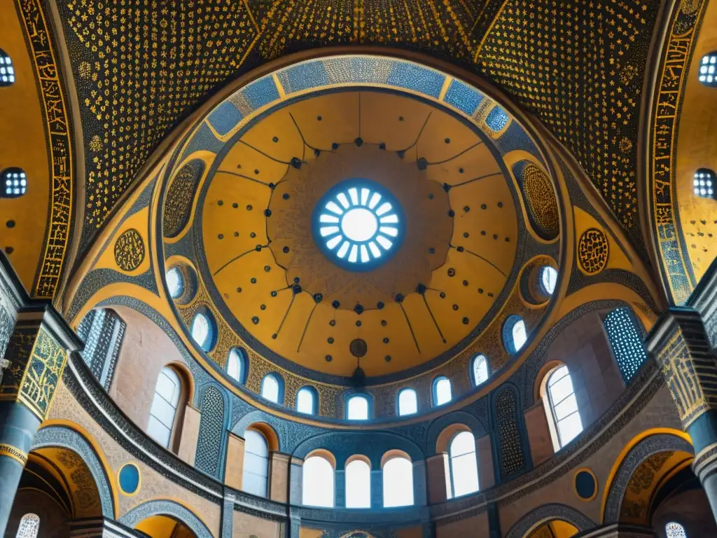 Detalle del techo de Hagia Sophia en Estambul con intrincados patrones geométricos