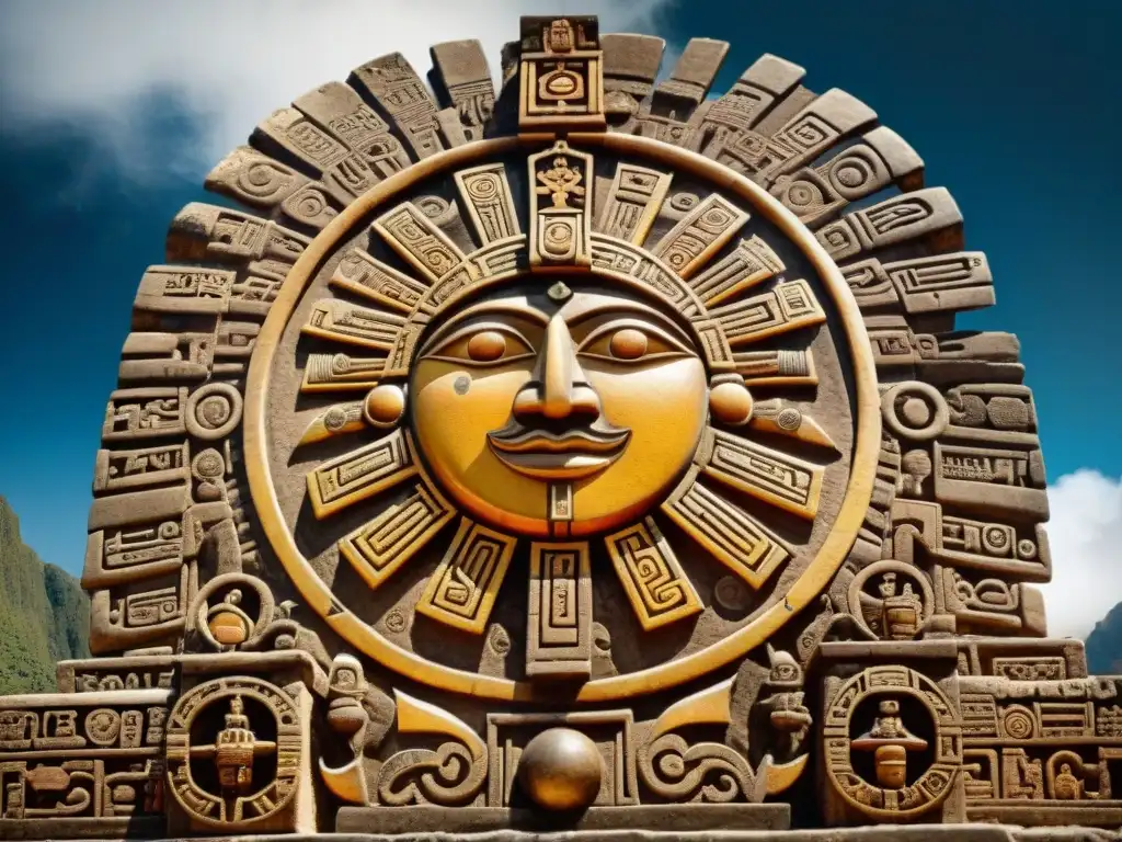 Detalle sublime: Interpretación símbolos Incas Trono Sol, resaltando historia y arte incaico