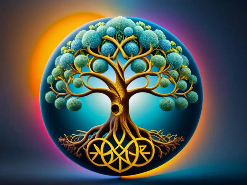 Detalle vibrante del Árbol de la Vida de la Kabbalah, con sus diez esferas conectadas y significados simbólicos