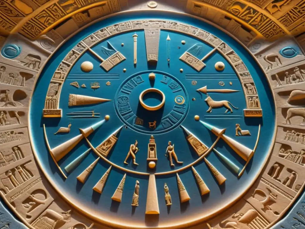 Detalle del Zodiac de Dendera, relieve egipcio antiguo con significado oculto en mediciones del tiempo