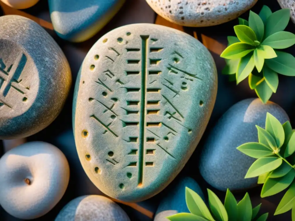 Detalles del antiguo grabado en piedra con escritura celta Ogham, resaltando su significado y legado histórico