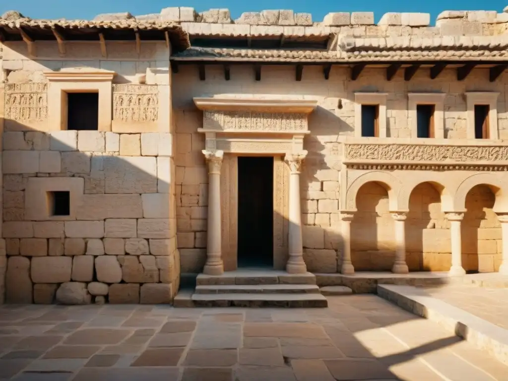 Detalles antiguos y arquitectura en la Tumba de los Reyes Chipre, con sombras y luz natural resaltando la historia