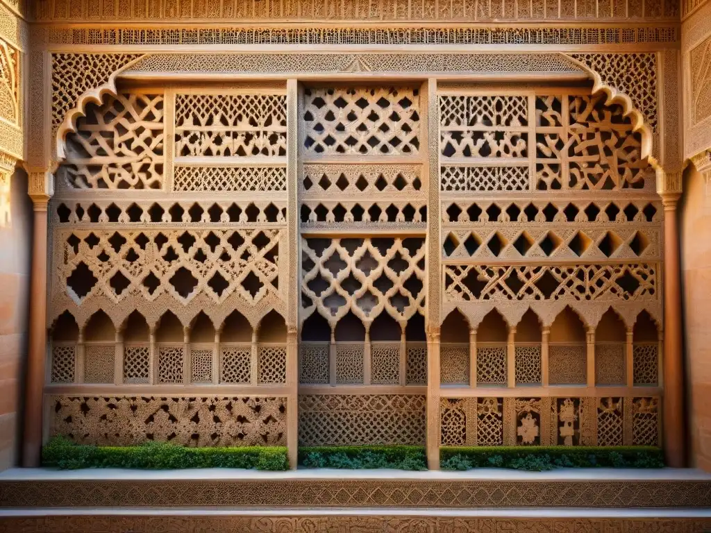 Detalles artísticos de la arquitectura arte musulmán Alhambra con intrincados patrones geométricos y arabescos