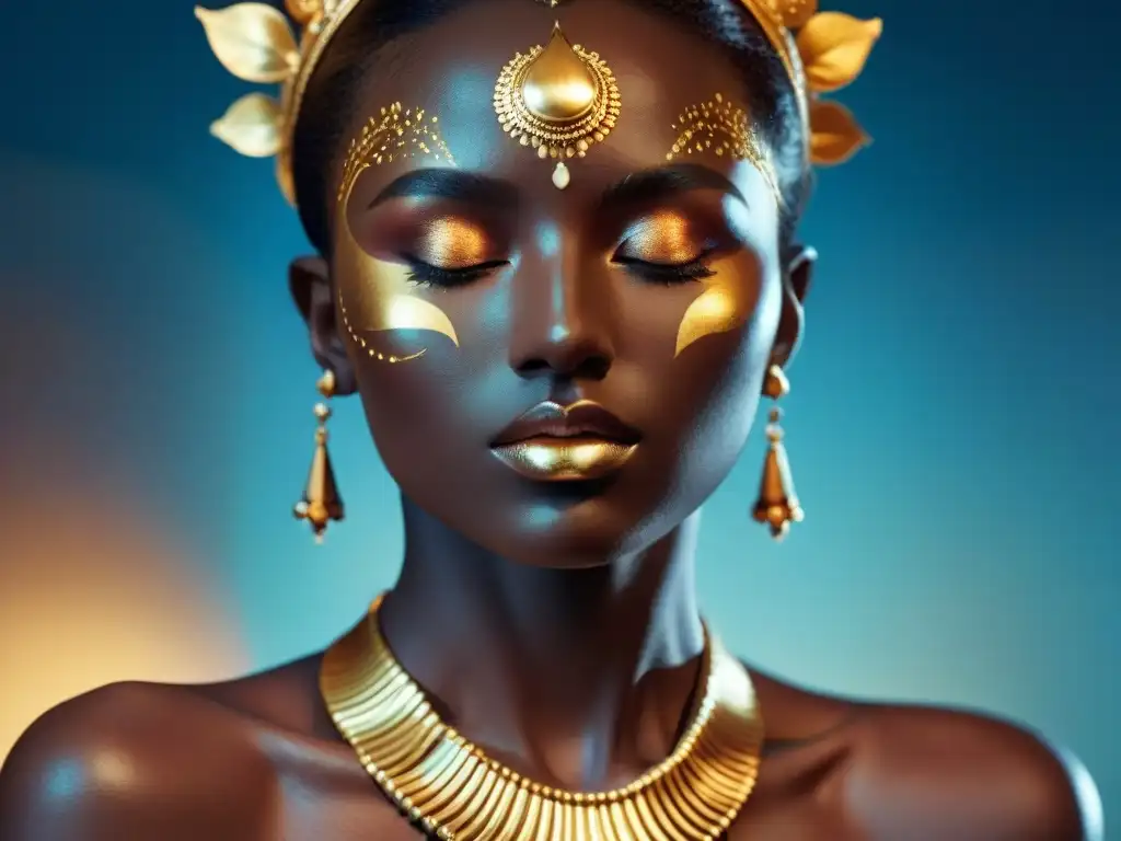 Detalles elegantes de maquillaje inspirado en Venus en la fotografía de moda