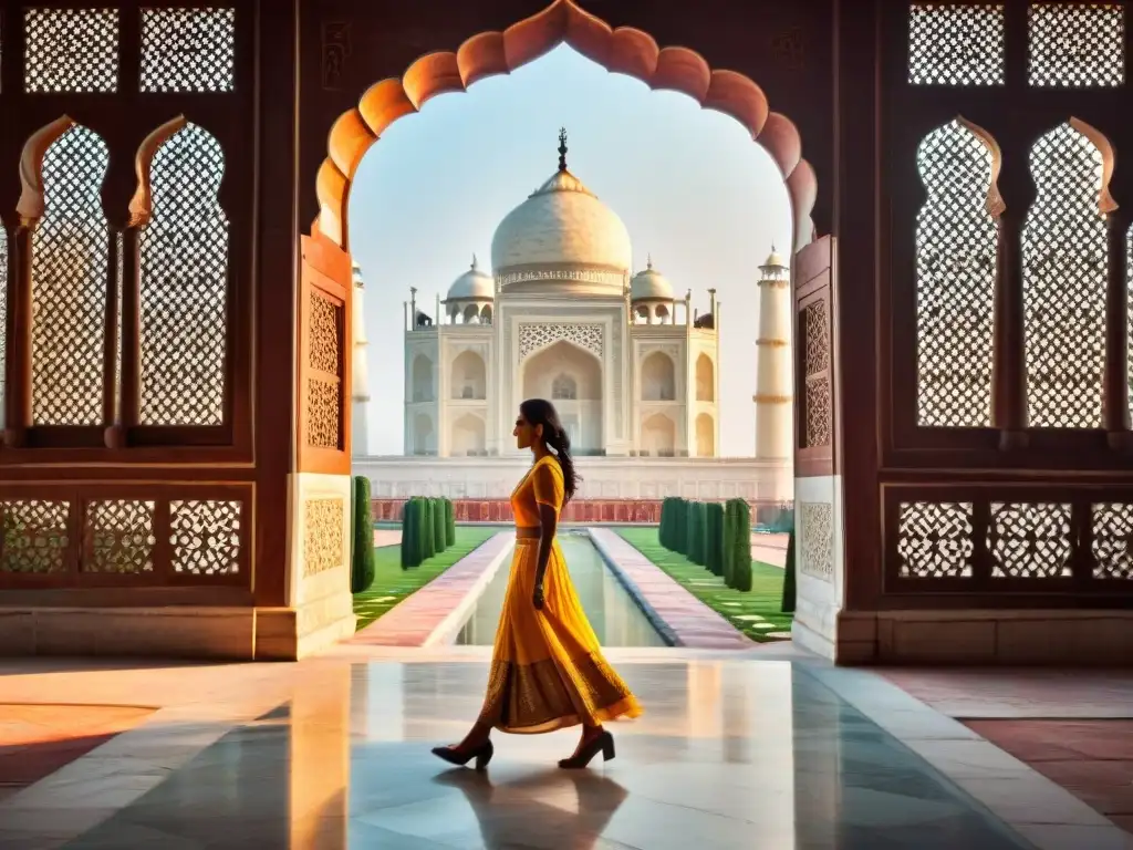 Detalles exquisitos de mármol en el Taj Mahal, resaltando la arquitectura de los Palacios de la India Antigua