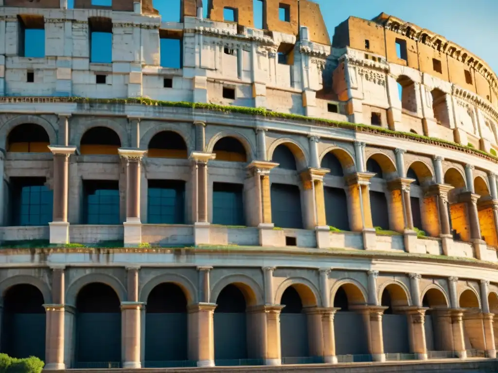 Detalles fascinantes de las ruinas del Coliseo romano, revelando los secretos del imperio romano en piedra envejecida