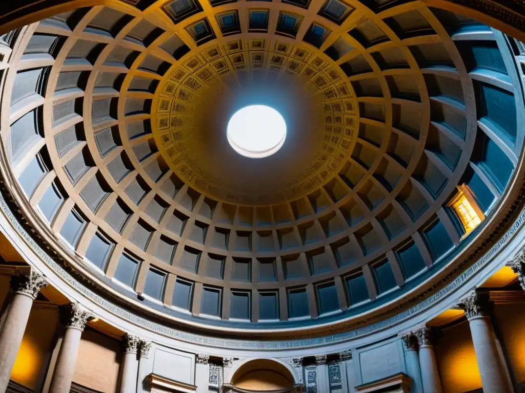 Detalles geométricos y juego de luces en la cúpula del Panteón de Roma