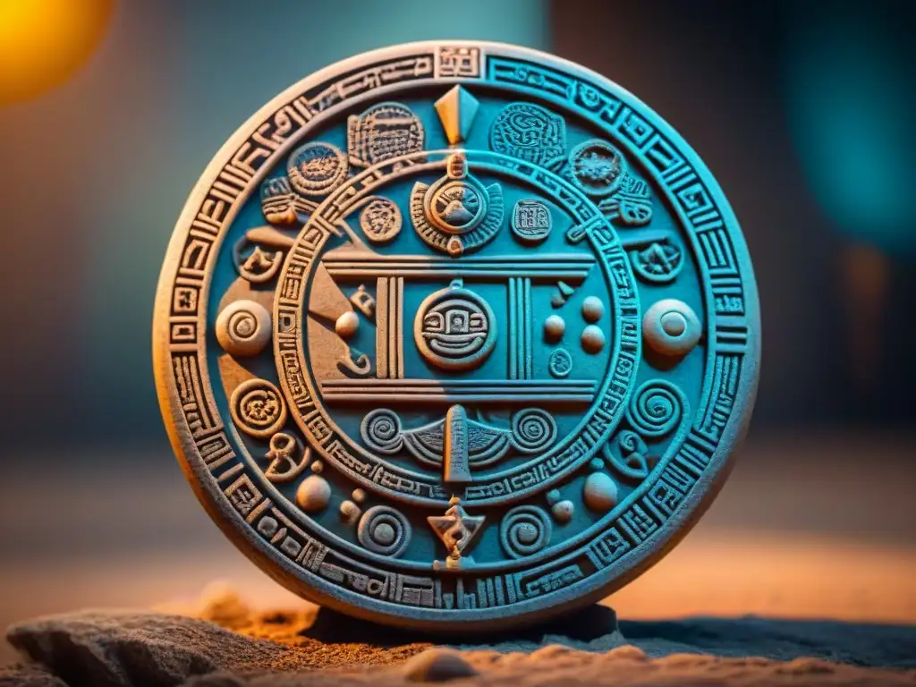 Detalles impresionantes del Calendario Maya, destacando sus intrincados glifos y patrones