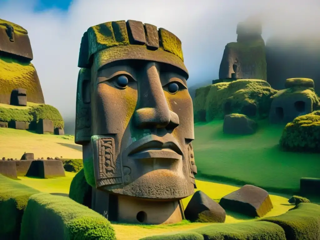 Detalles impresionantes de Moai: tallados y expresión en piedra, mostrando origen y significado de Moai