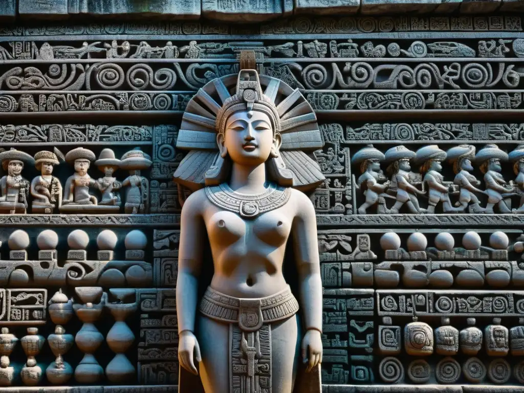 Detalles intrincados de las inscripciones en el Templo de las Inscripciones en Palenque, mostrando el significado de los mensajes astronómicos mayas