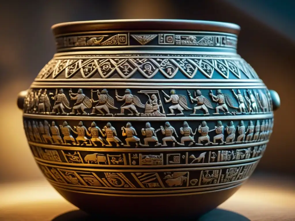 Detalles intrincados del 'Vaso de los Guerreros', reflejo de la Cultura Mochica en Perú misterios