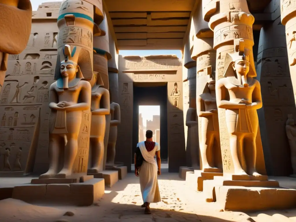 Detalles de los jeroglíficos en el Templo de Karnak, Egipto, entre luces y sombras