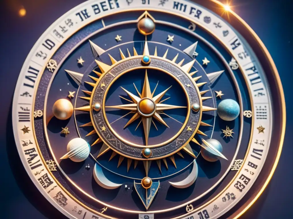 Detalles de un mapa astral con Nodos Lunares resaltados entre patrones celestiales