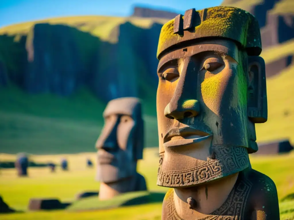 Detalles misteriosos de los gigantes de la Isla de Pascua en una estatua Moai