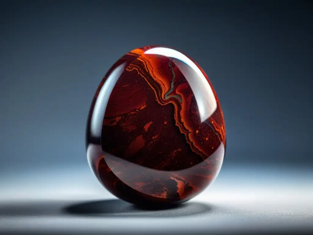 Detalles del jaspe rojo: patrones naturales y vetas en piedra pulida, resaltando su belleza única