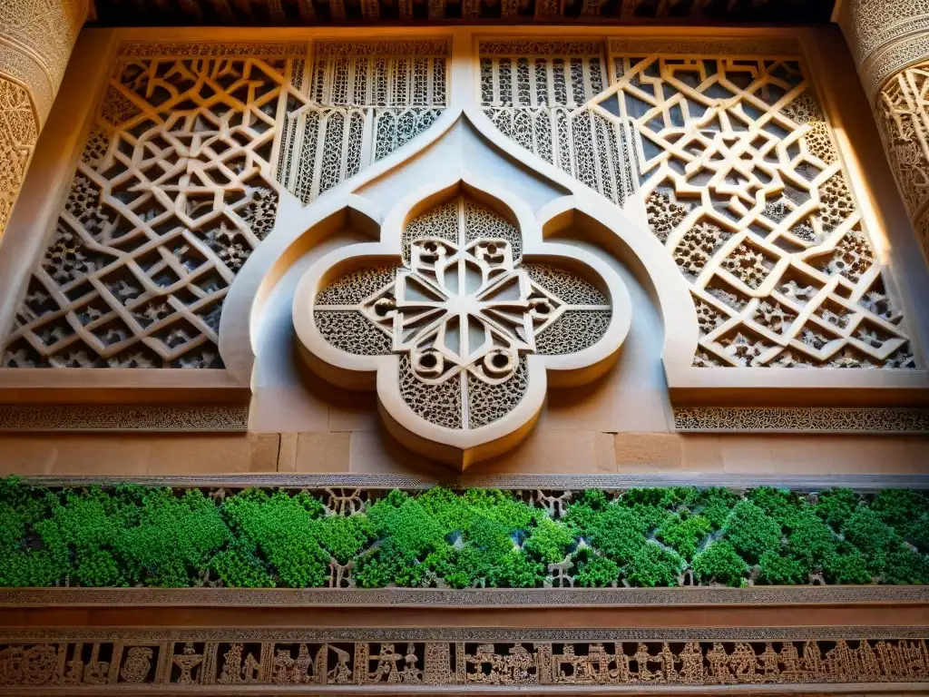 Detalles simbólicos en la arquitectura de la Alhambra: intrincados patrones geométricos que hipnotizan con su precisión y simetría