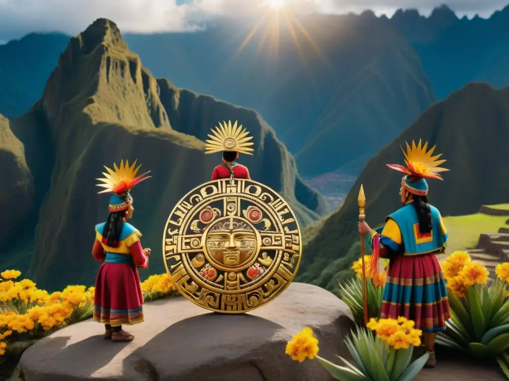 Disco solar Inca dorado, adorado como 'Inti Raymi', bajo el sol andino