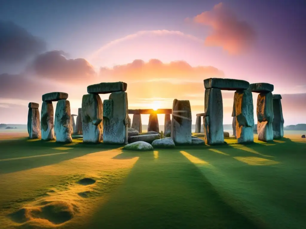 Amanecer dorado en Stonehenge: piedras ancestrales bañadas por la luz del sol