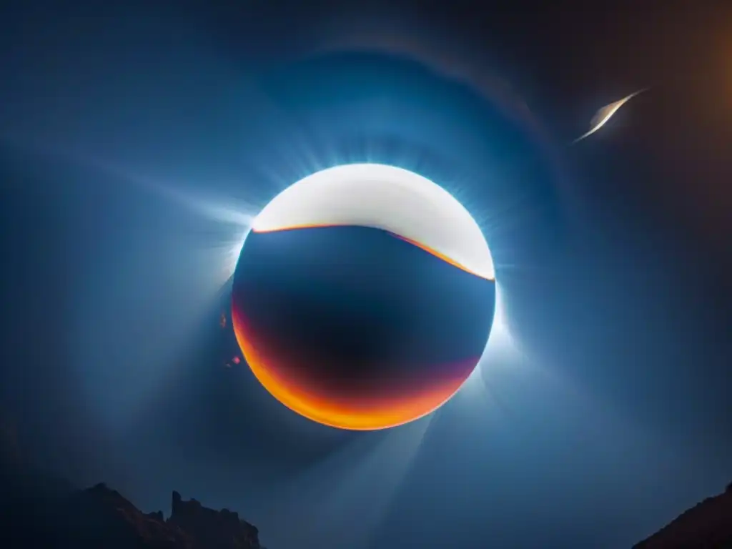 Un eclipse solar total mostrando la luna cubriendo parcialmente el sol y su corona, simbolizando el significado de eclipses enérgías humanidad