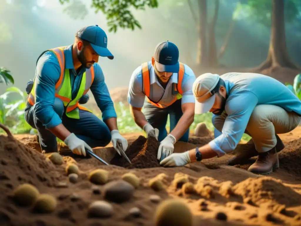 Emocionante excavación de arqueólogos descubriendo monedas antiguas en un sitio histórico