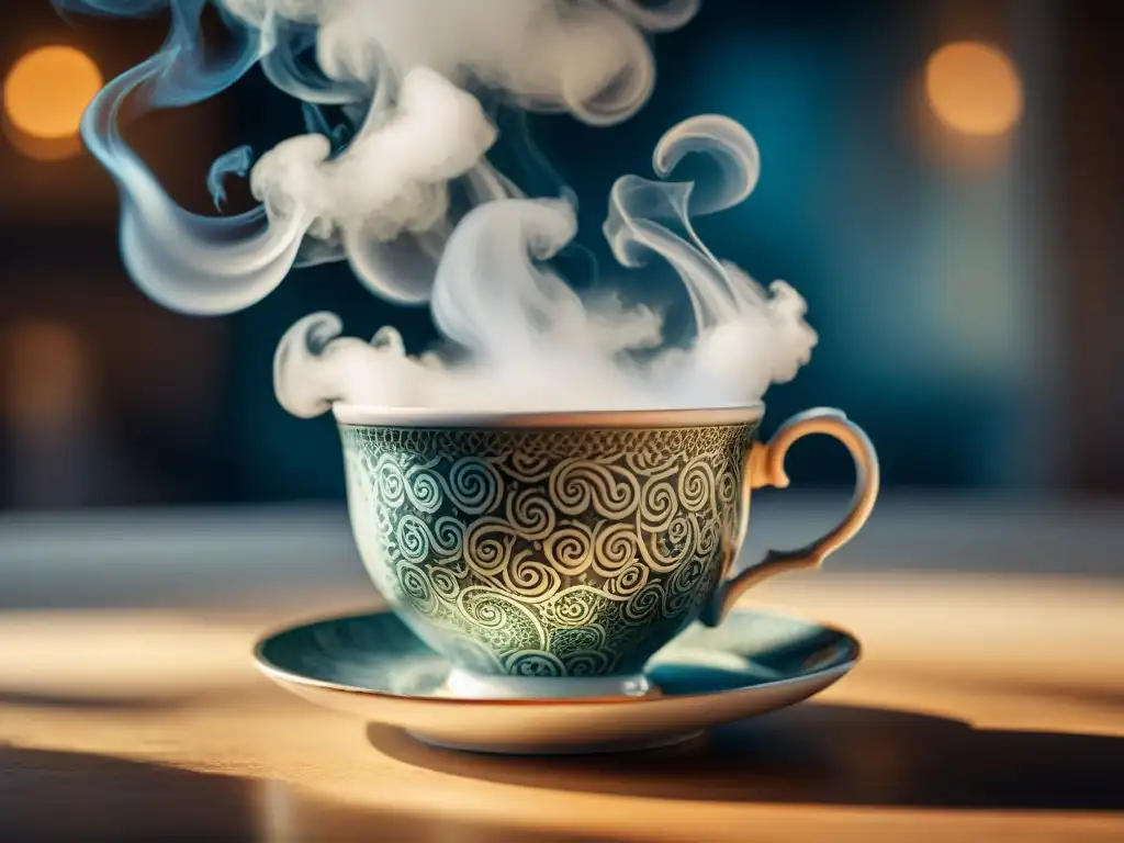 Encantadora taza de té con vapor danzante, ideal para adivinación con té símbolos interpretación