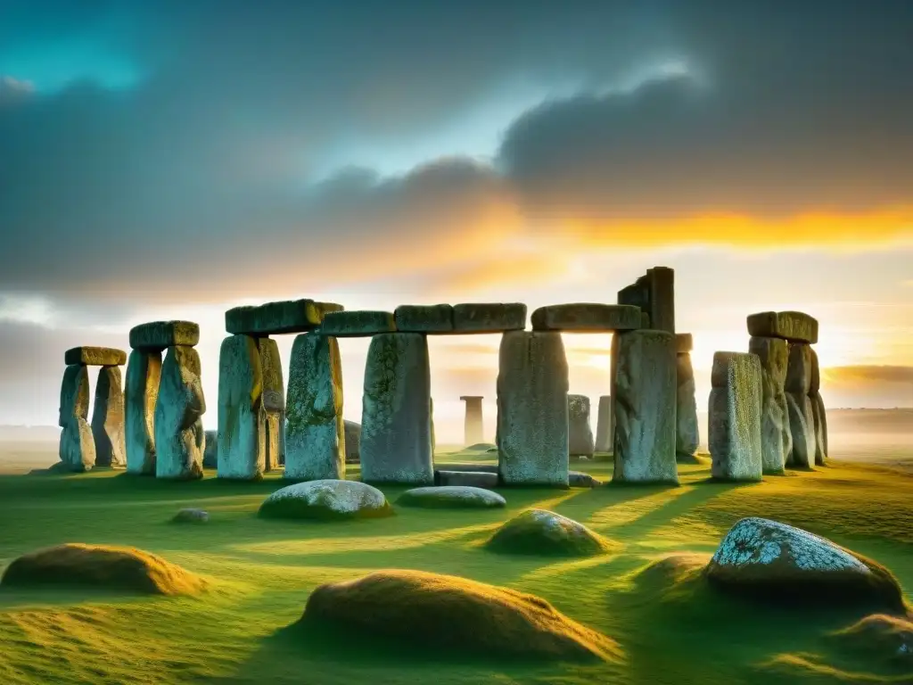 La enigmática belleza de los sitios sagrados celtas druidas en Stonehenge al amanecer