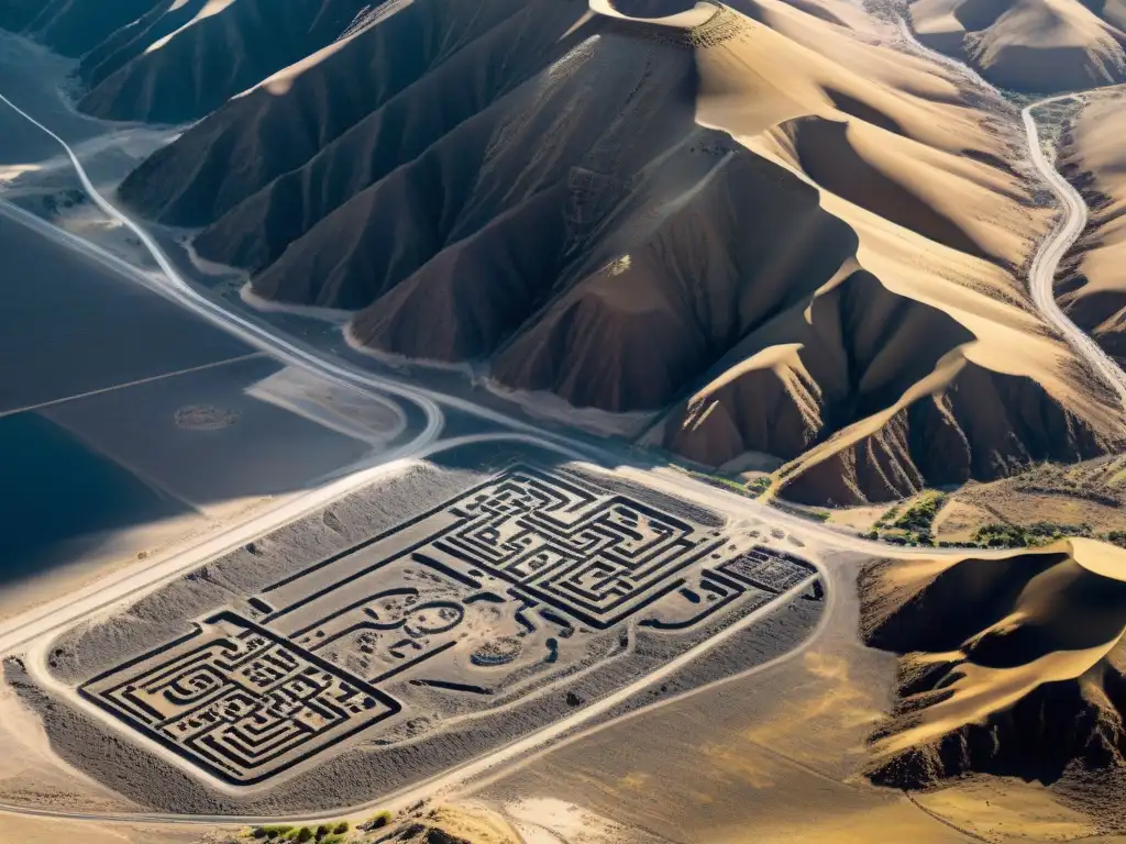 Fotografía aérea de alta resolución de las enigmáticas y cautivadoras Líneas de Nazca en Perú, revelando figuras y significado misterioso líneas Nazca