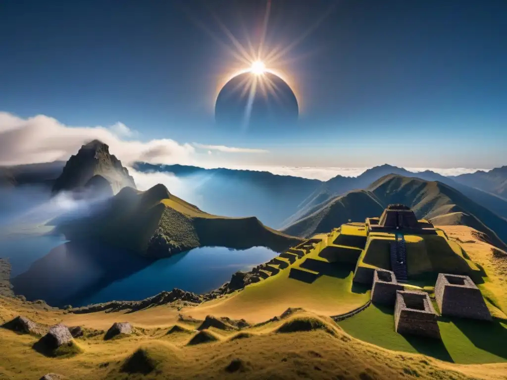 Épico eclipse solar en los Andes mostrando ruinas incas