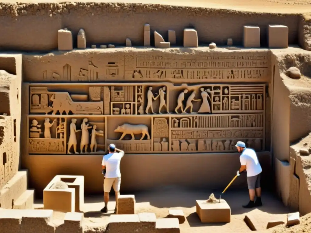 Equipo de arqueólogos descubriendo antiguas esculturas en Göbekli Tepe, historia civilización humana