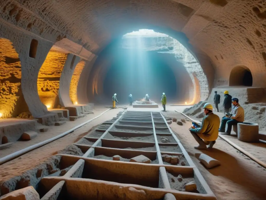 Equipo de arqueólogos descubriendo una ciudad subterránea antigua
