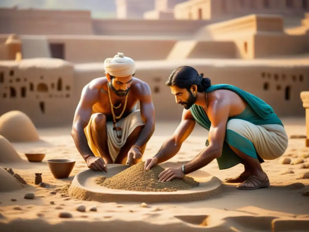 Equipo de arqueólogos excavando en MohenjoDaro, desvelando la escritura indescifrable