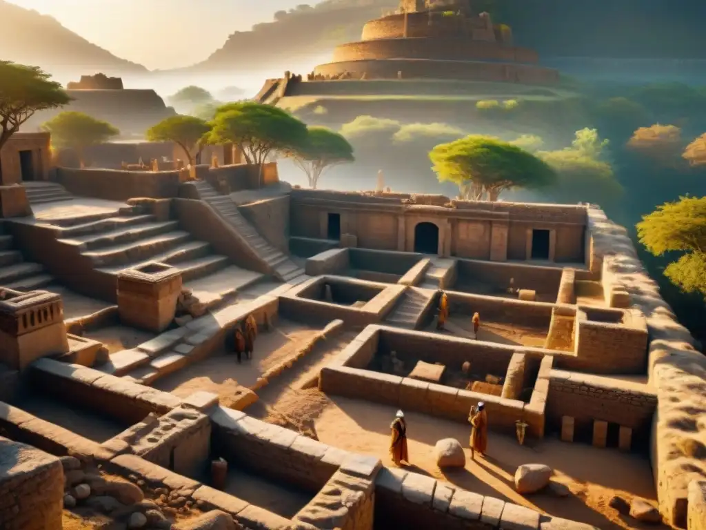 Excavación arqueológica en ruinas antiguas: descubriendo secretos perdidos Equipo de arqueólogos excavando ruinas antiguas con detalle