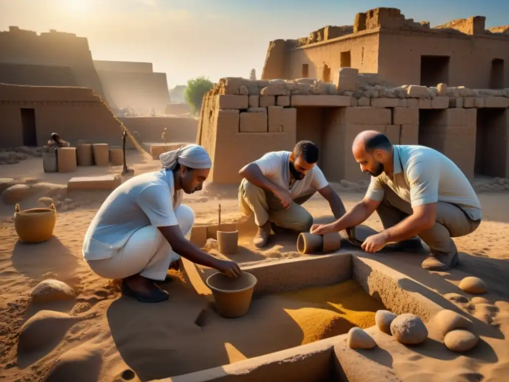 Un equipo de arqueólogos descubre los secretos de Ur Sumeria al atardecer