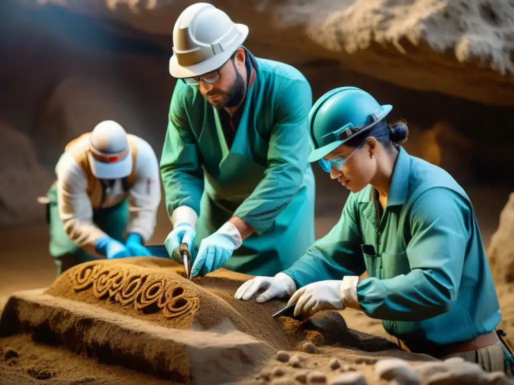 Equipo de arqueólogos preservando tecnológica de civilizaciones antiguas en excavación detallada