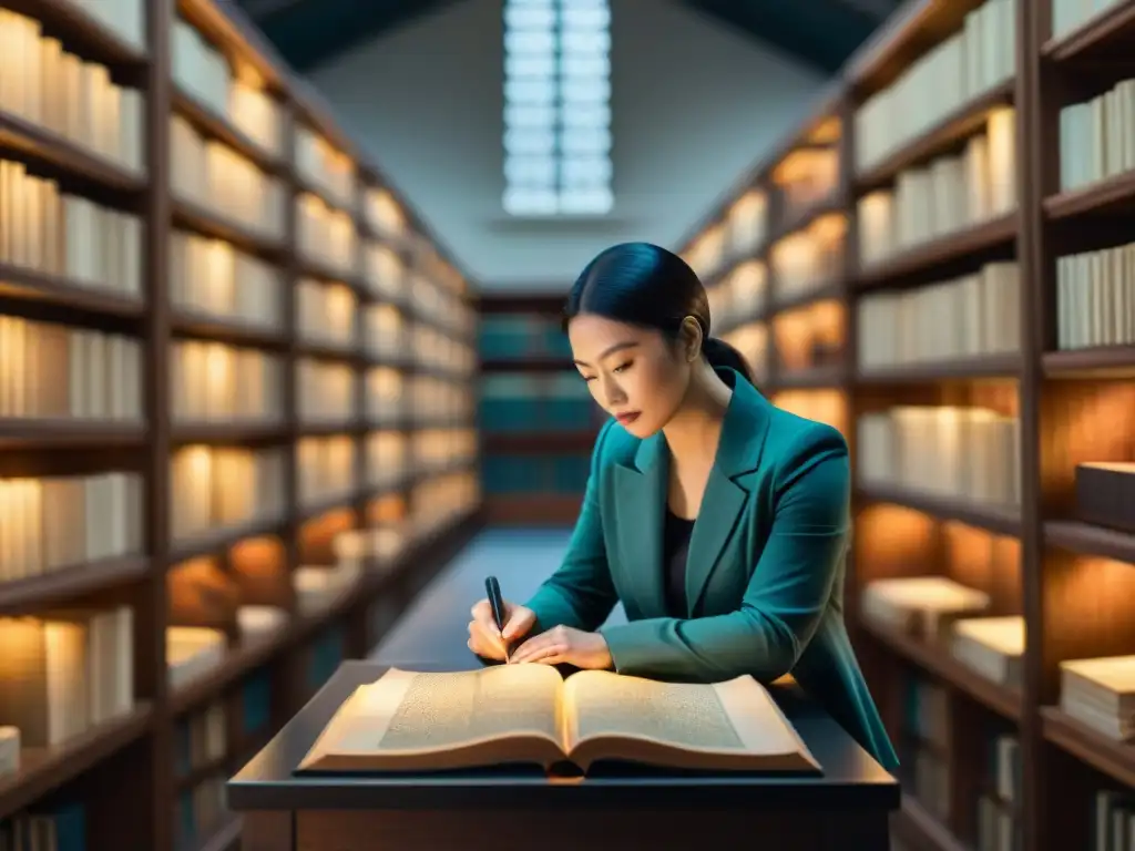 Equipo experto digitalizando manuscritos antiguos en biblioteca atmosférica