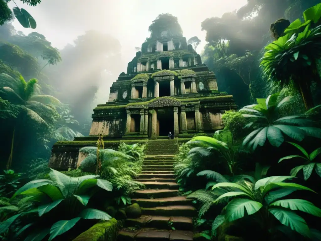 Equipo de exploradores descubriendo ruinas antiguas en la jungla misteriosa