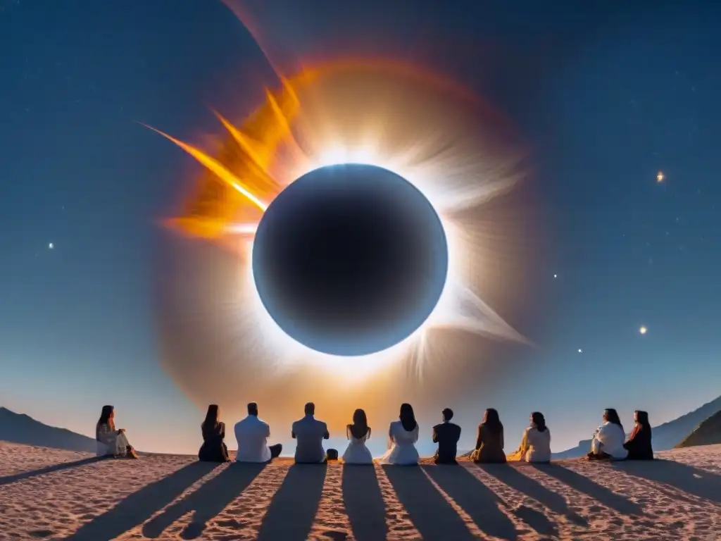 Una escena celestial con un eclipse solar en progreso, mostrando la conexión histórica entre eclipses y la astrología