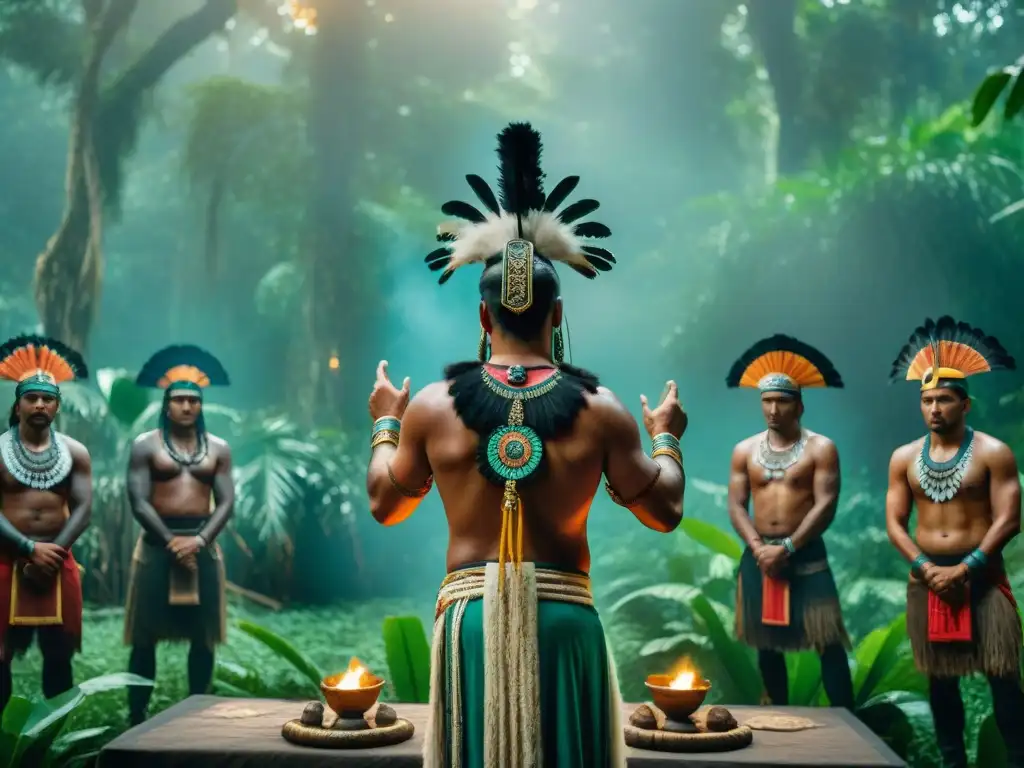 Escena maya de sacrificio animal en la selva con animales en civilizaciones precolombinas