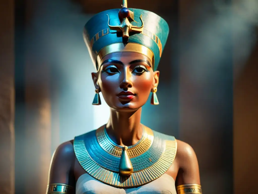 Escultura detallada de la reina Nefertiti, belleza y poder del antiguo Egipto