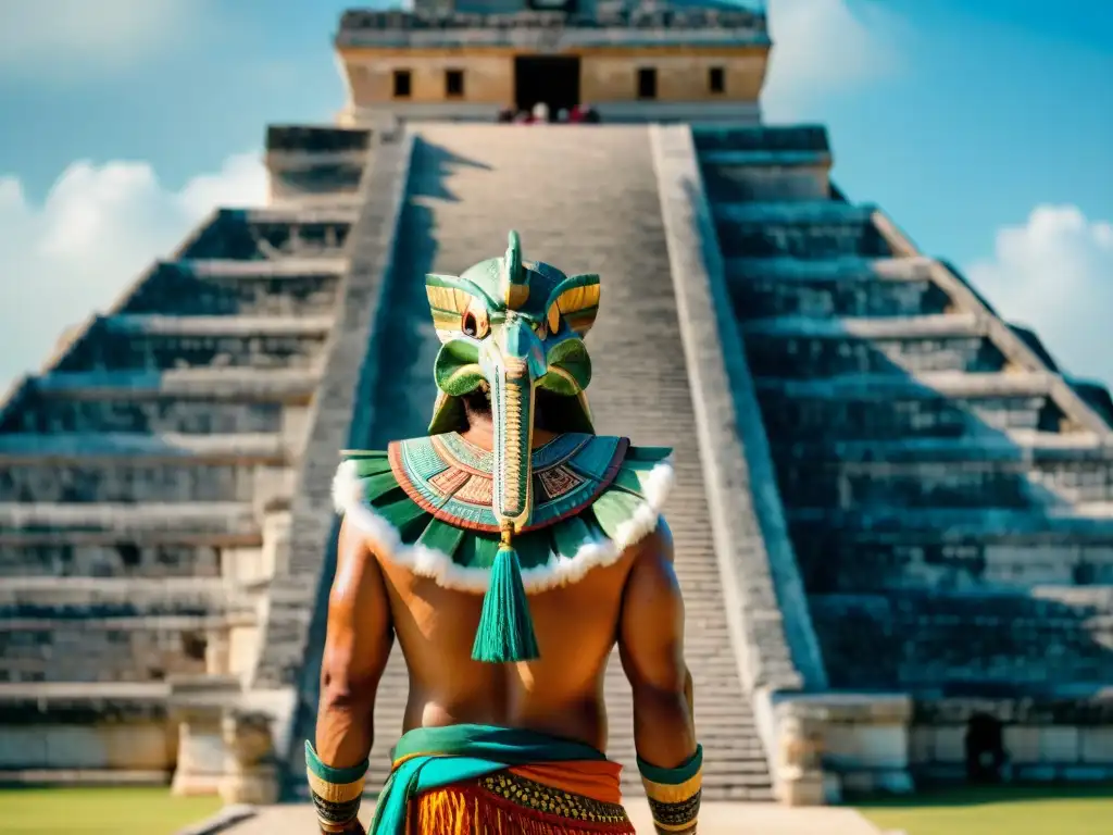 Escultura detallada de la serpiente emplumada Kukulkan en Chichén Itzá, Festival de Kukulkan serpiente emplumada