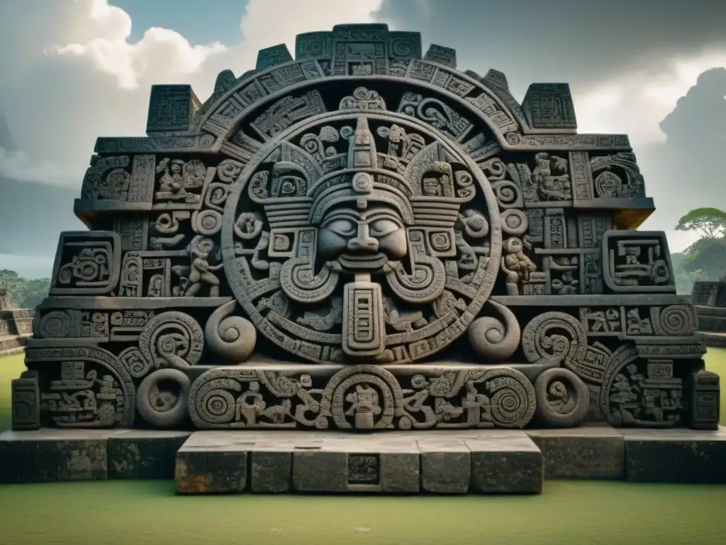 Escultura maya de piedra: dualidad bien y mal en la creación y destrucción, reflejo de la cosmovisión precolombina