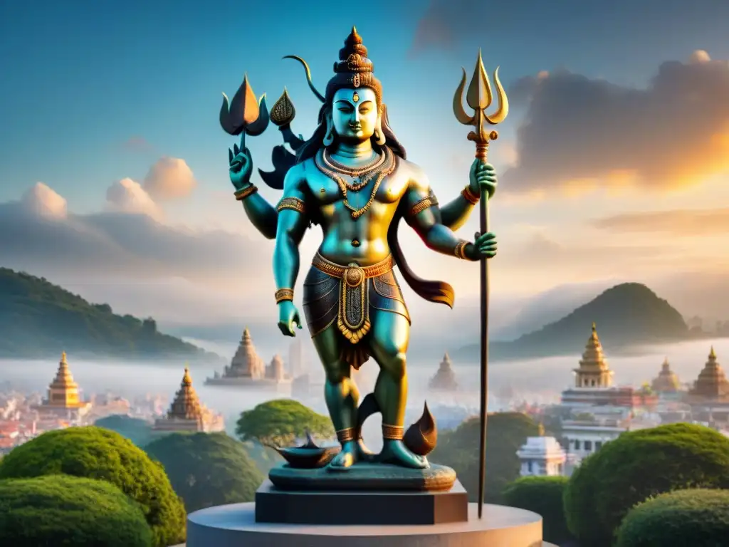Una escultura moderna de Lord Shiva, fusionando tradición hindú con innovación urbana