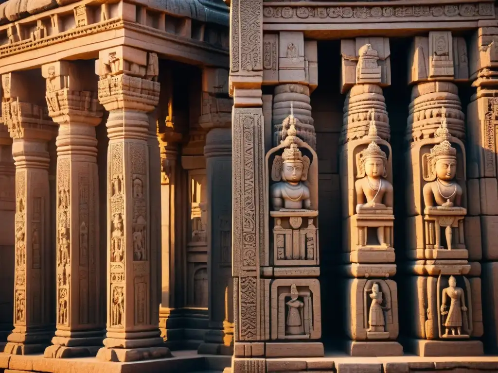 Esculturas detalladas en templos antiguos de Hampi, India, mostrando la influencia de antiguos reinos India en el arte y arquitectura