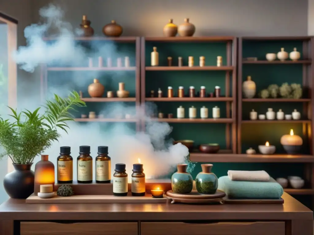 Espacio de medicina tradicional china con beneficios de aromaterapia, decoración calmante y tranquilidad