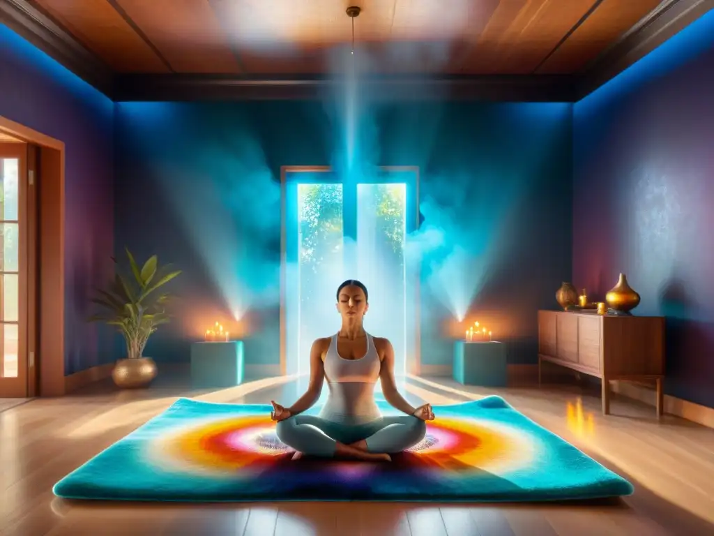 Un espacio sagrado con cristales: meditación, calma y espiritualidad en una habitación iluminada por el sol