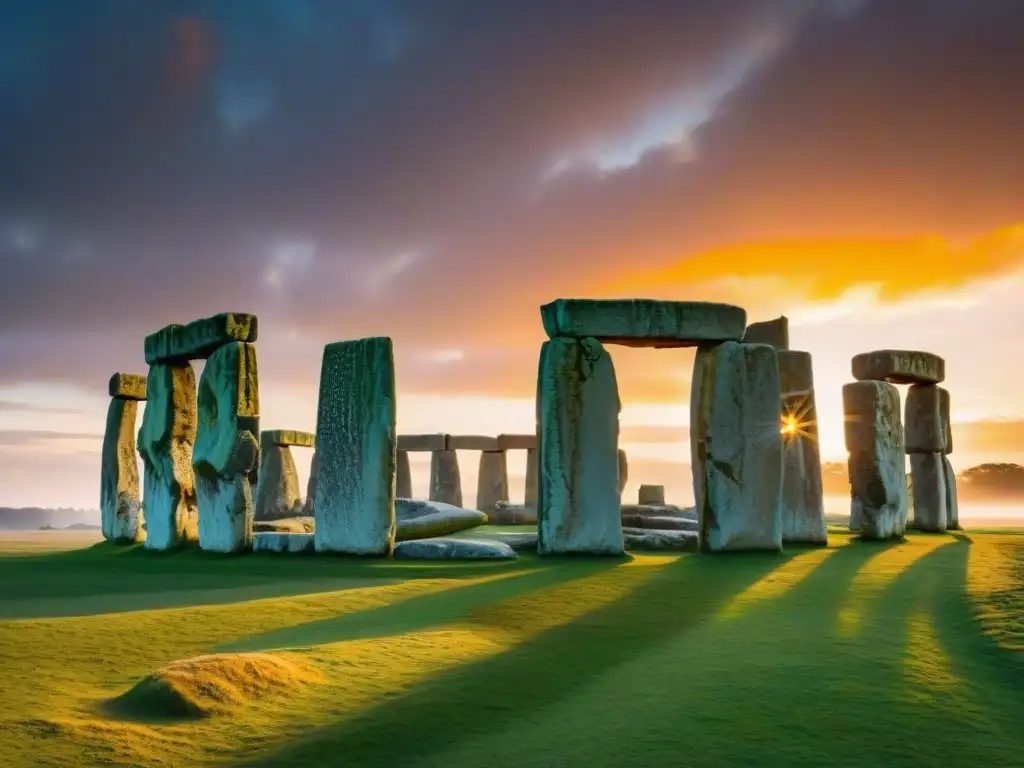 Un espectacular atardecer en Stonehenge con una figura admirando el sitio