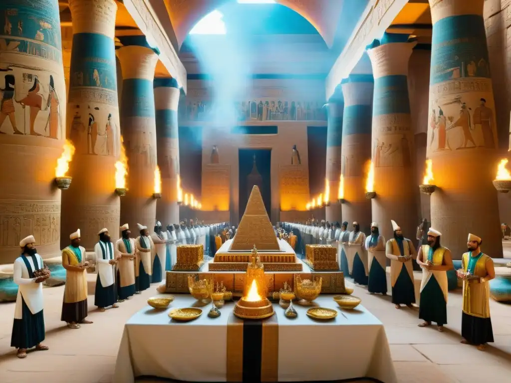 Espléndida escena de banquete en el antiguo Egipto, con los Faraones y sus invitados disfrutando de una opulenta Dieta de los Faraones Antiguo Egipto