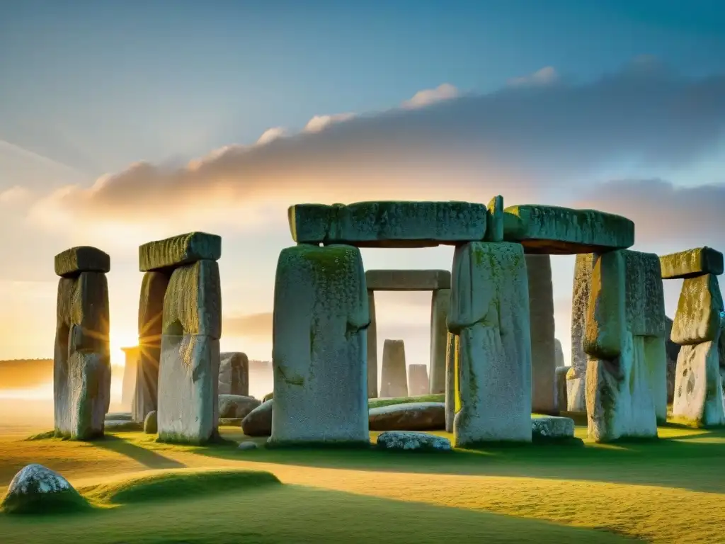 Esplendor de Stonehenge al amanecer, misterios megalitos civilizaciones antiguas