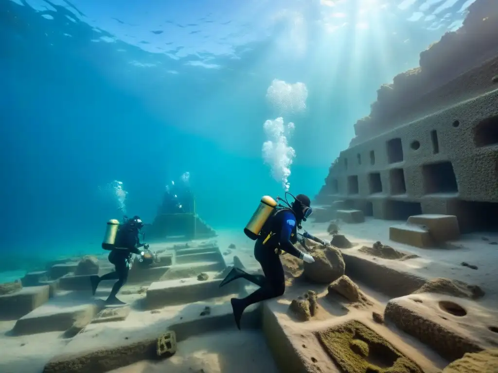 Exploración de la ciudad sumergida Heracleion por arqueólogos submarinos